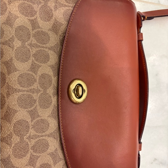 Coach Brown Leather & Signature Canvas Crossbody Bag - Picture 3 of 8
